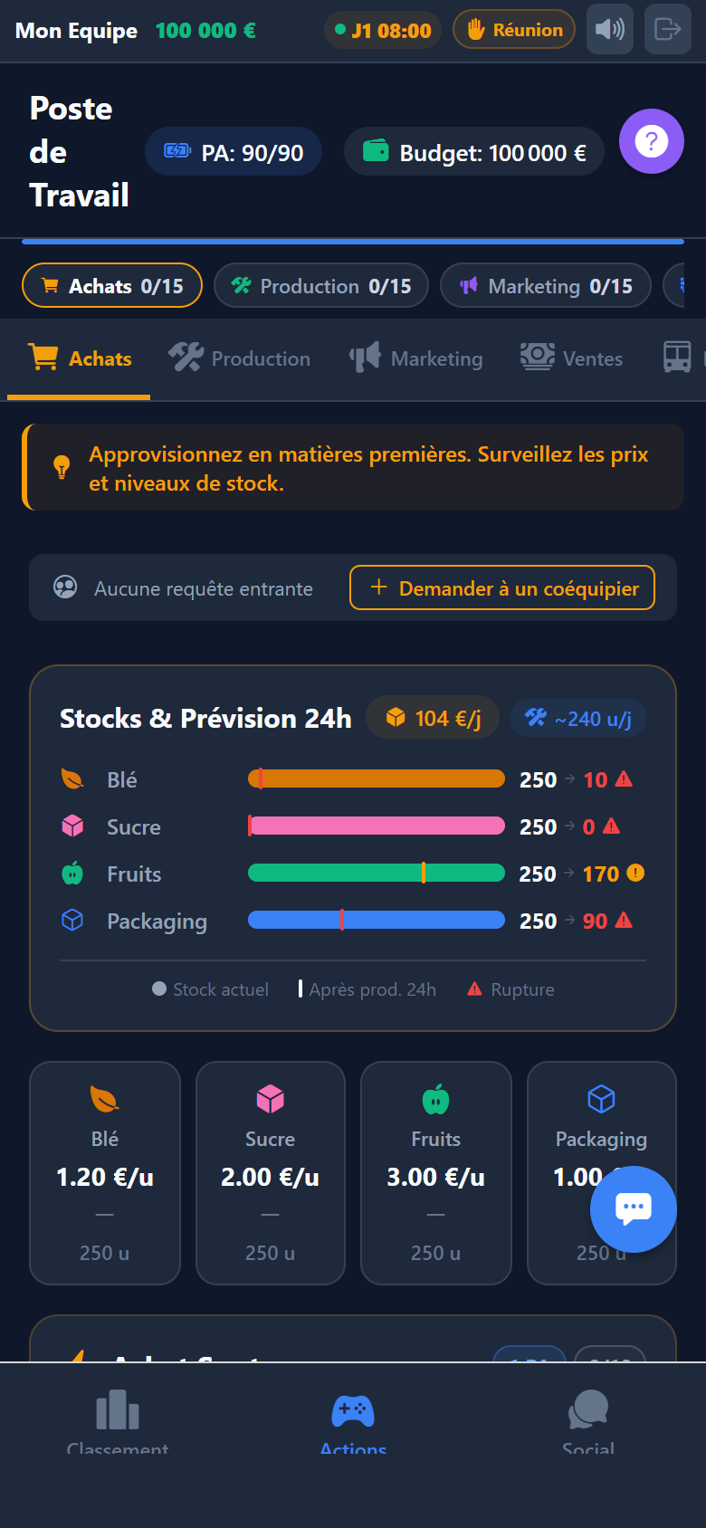 Achats — observation des stocks et prix des matières premières en direct