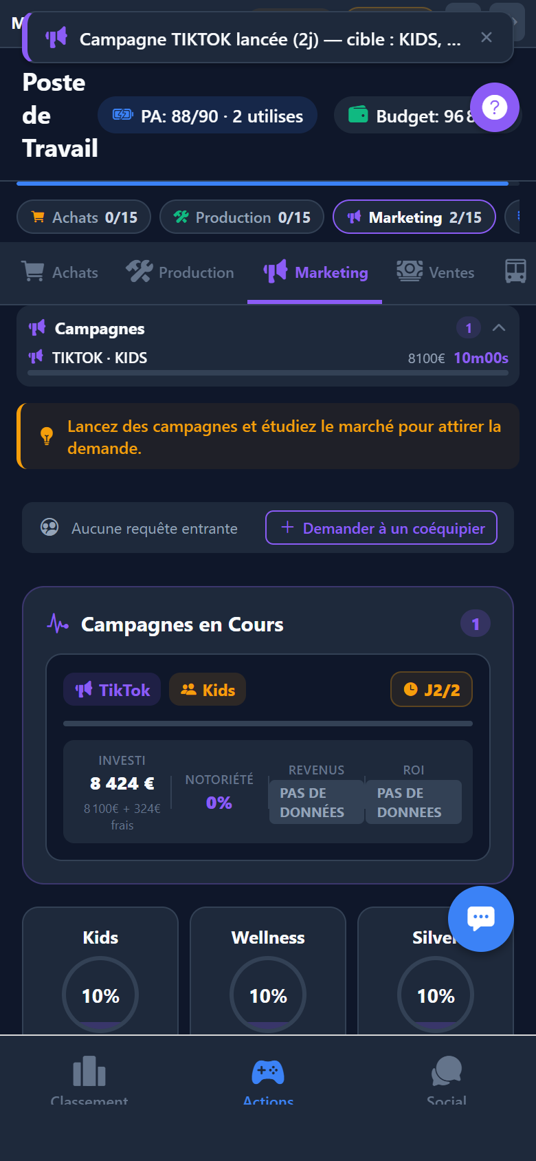 Marketing — campagne TikTok lancée sur la cible Kids